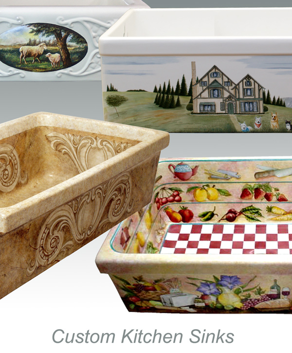 "Фермерские" мойки полувстраиваемые для кухни с декором (рисунком или орнаментом) из керамики
